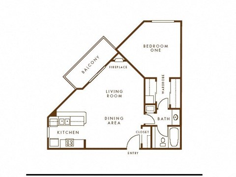 Floor plan for 1 bed, 1 bath, 789 sqft
